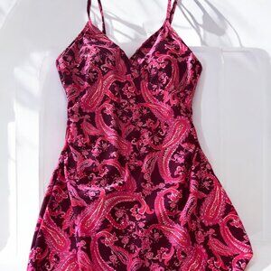 Women's Coolibar One Piece Swimsuit Pink Burgundy Orange Paisley Size 10